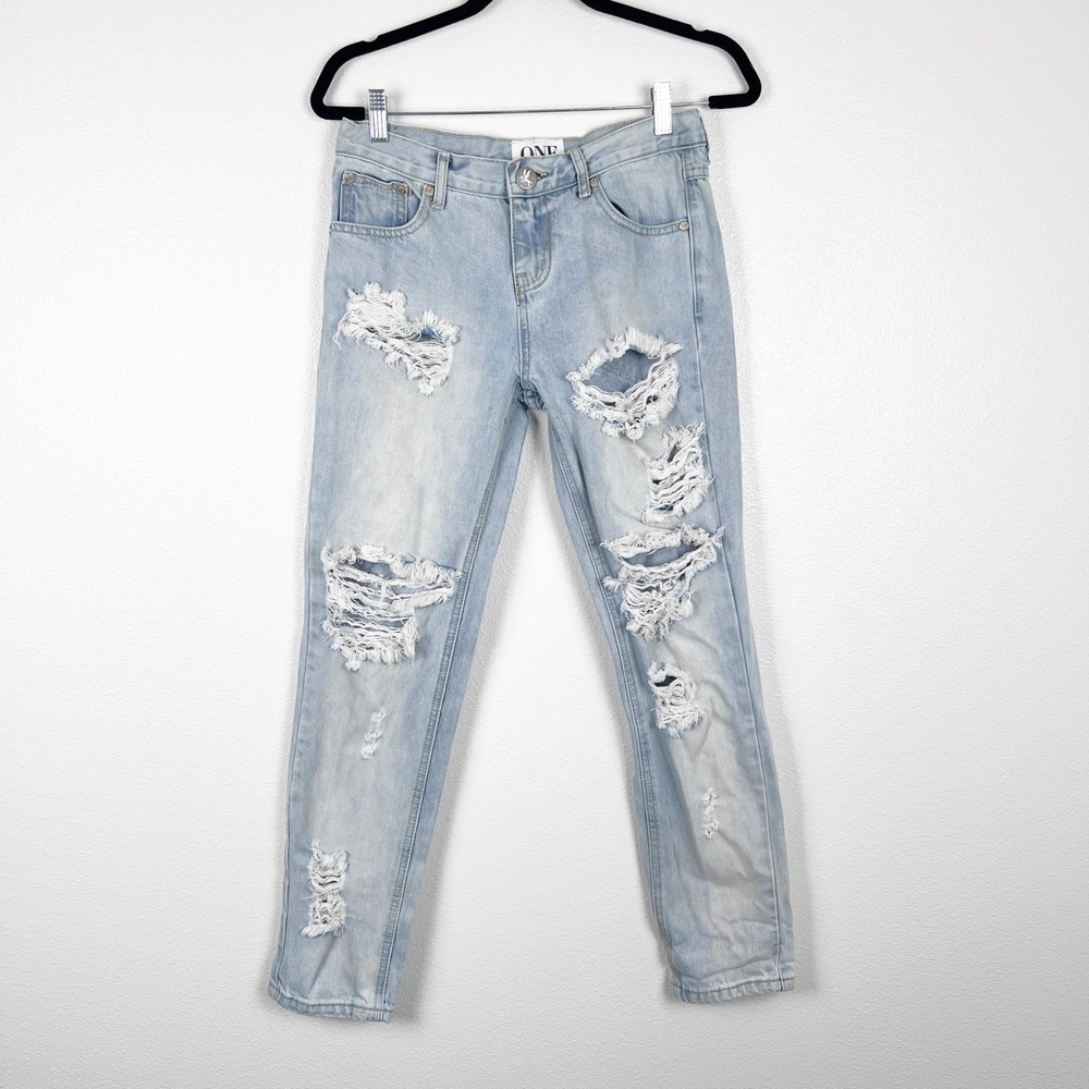 One Teaspoon Women's Distressed Light Wash Blue Jeans Sz 25
